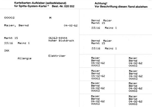 Adressaufkleber für Karteikarten