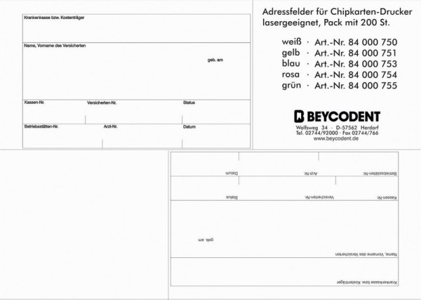 Adressfeld 750 für Chipkartenausdruck