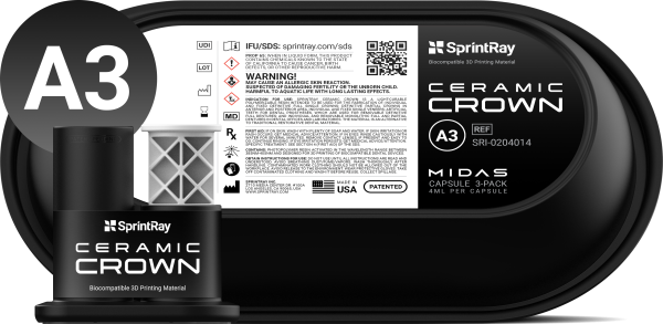 SprintRay Ceramic Crown A3 4ml Cap 3-Pack