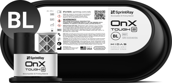 SprintRay OnX tough 2 BL bleach Single Unit Cap 3-Pack